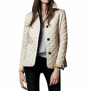 Diamond Quilted Stand Collar Button Jacket